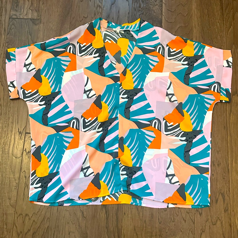 Jodifl Tropical Print short sleeve top blouse size large